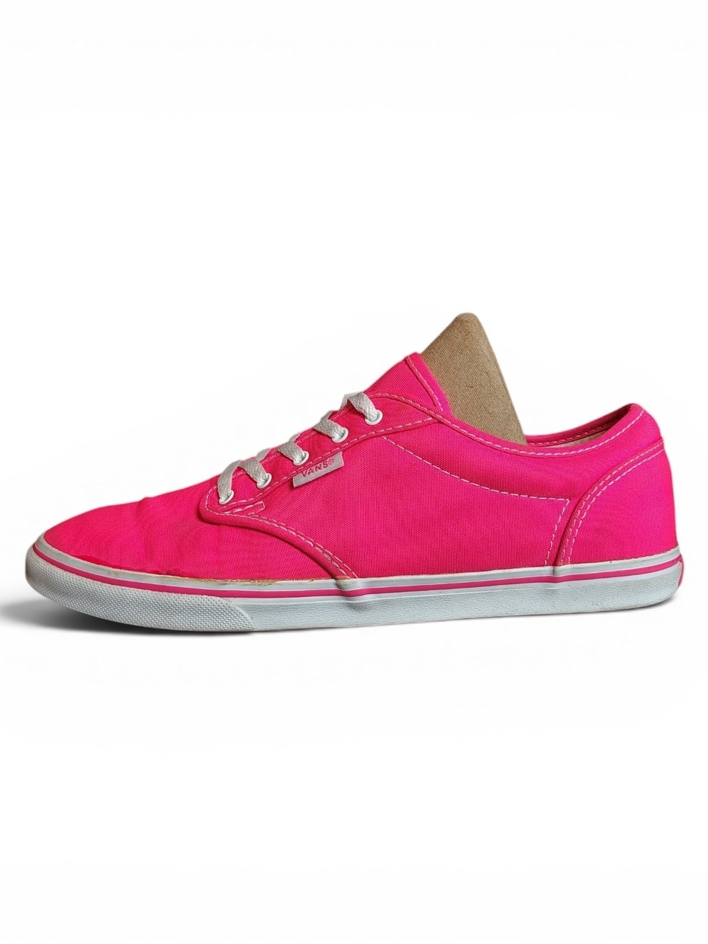 Vans Womens Atwood Neon Pink Canvas Lace Up Sneakers Rubber Waffle Sole Size 8.5